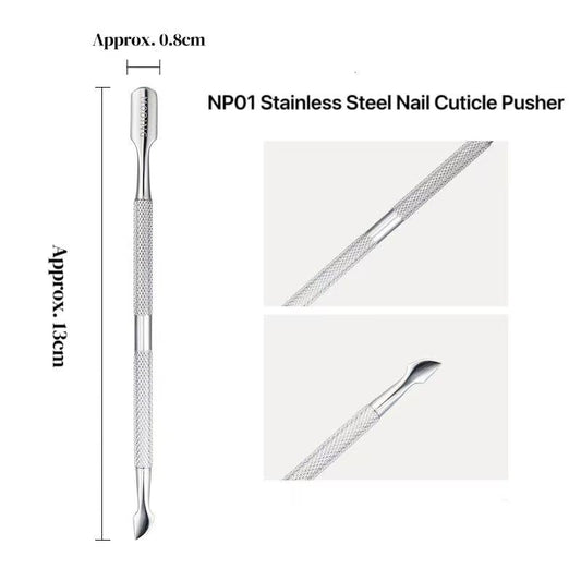 MODING NP01 dual-ended cuticle pusher with stainless steel tips and packaging box for professional nail care