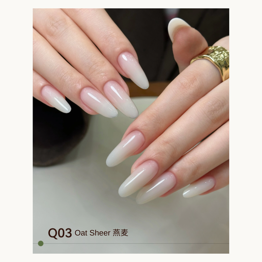 Q03 pink-to-white extension gel manicure on long almond nails