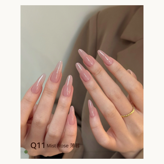 Misty rose almond nails with soft pink coverage, MODING Q11