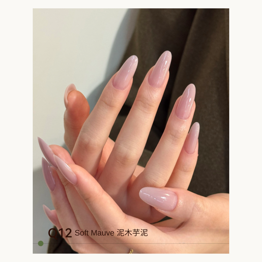 Soft mauve almond nails with a creamy glossy finish, MODING Q12