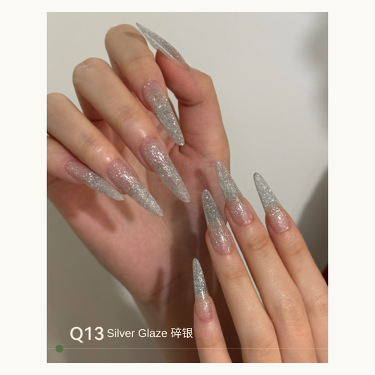 Silver glitter pointed nails with a reflective gradient, MODING Q13