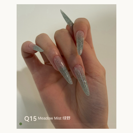 Blue-green glitter pointed nails with a reflective gradient, MODING Q15