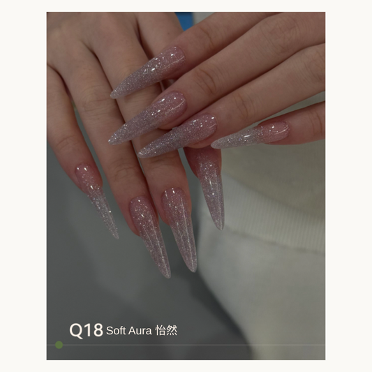 Lavender-pink glitter pointed nails with a sheer gradient, MODING Q18