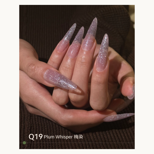 Plum-lilac glitter pointed nails with a sparkling finish, MODING Q19