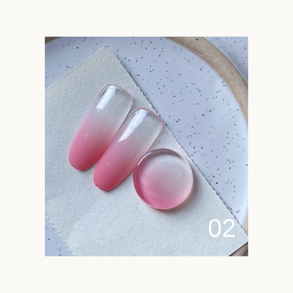 QINGYOU sweet pink gradient gel swatches with a round sample, shade 02