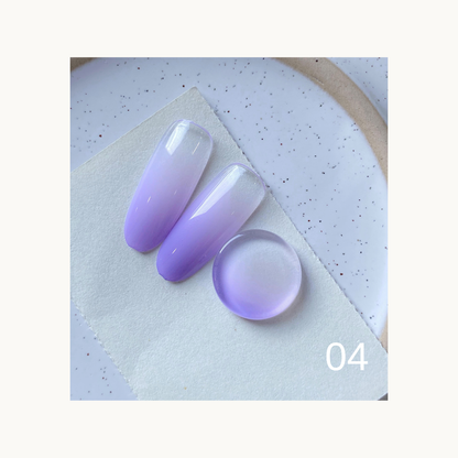 QINGYOU purple gradient gel swatches with a round sample, shade 04