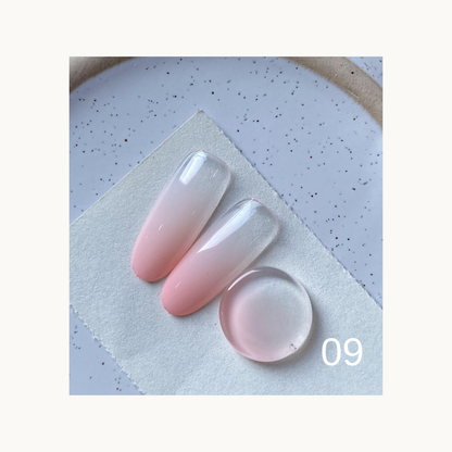 QINGYOU strawberry-milk pink gradient gel swatches with a round sample, shade 09