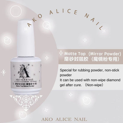 Ako Alice Function Gel Bottle【Non-wipe Matte Top For Mirror Powder】15ml