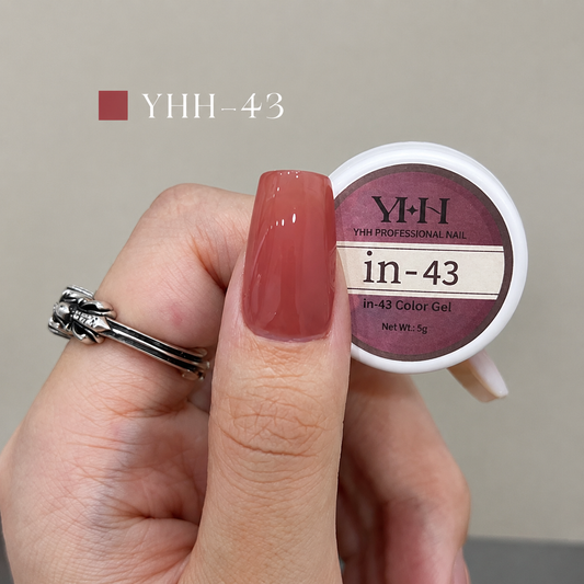 Muted rose nail color gel sample on a glossy painted nail