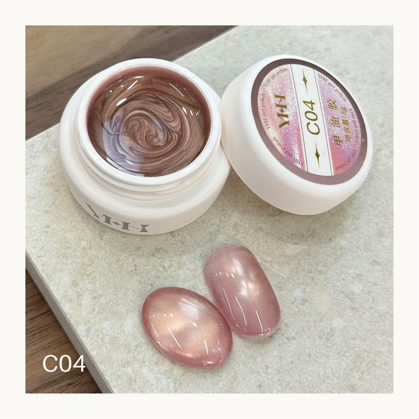 YHH C04 blush pink pearl cat eye gel, soft translucent magnetic shimmer gel polish for elegant studio nail looks