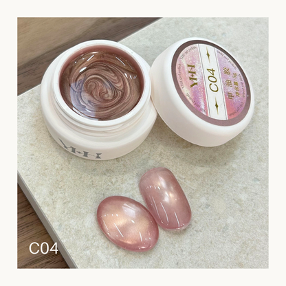YHH C04 blush pink pearl cat eye gel, soft translucent magnetic shimmer gel polish for elegant studio nail looks