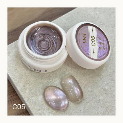 YHH C05 lilac aurora sheer cat eye gel polish, color shifting magnetic shimmer gel for professional nail art