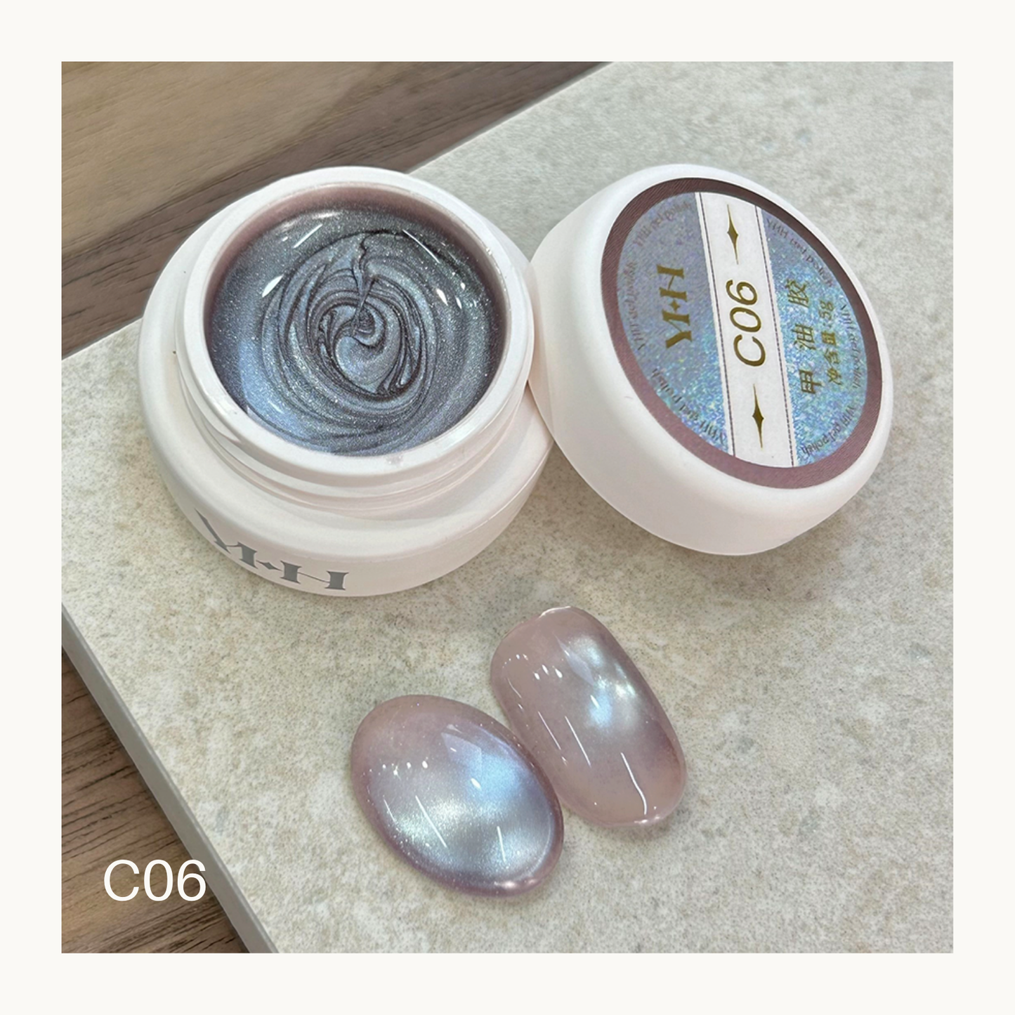 YHH C06 icy blue aurora cat eye gel, translucent color shift magnetic gel polish for luminous nail designs