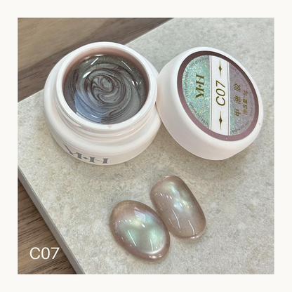 YHH C07 olive aurora sheer cat eye gel polish, translucent magnetic shimmer gel with soft color shifting effect