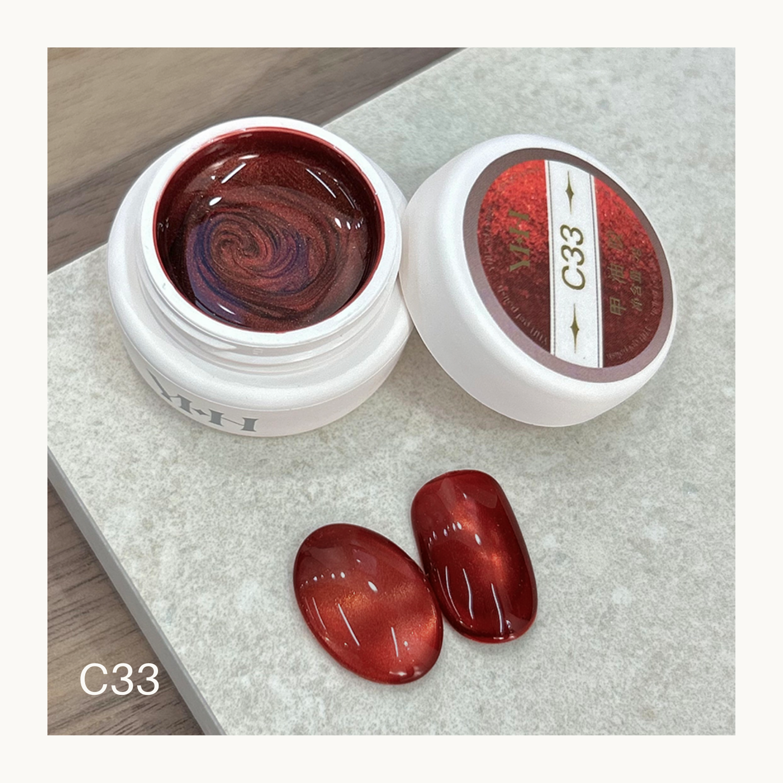 YHH C33 maple red cat eye gel polish with warm autumn magnetic shine nail design