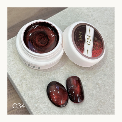 YHH C34 deep wine garnet cat eye gel with rich metallic magnetic shimmer swatch