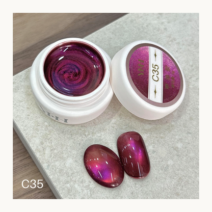 YHH C35 rose berry cat eye gel polish with pink metallic magnetic effect nail art