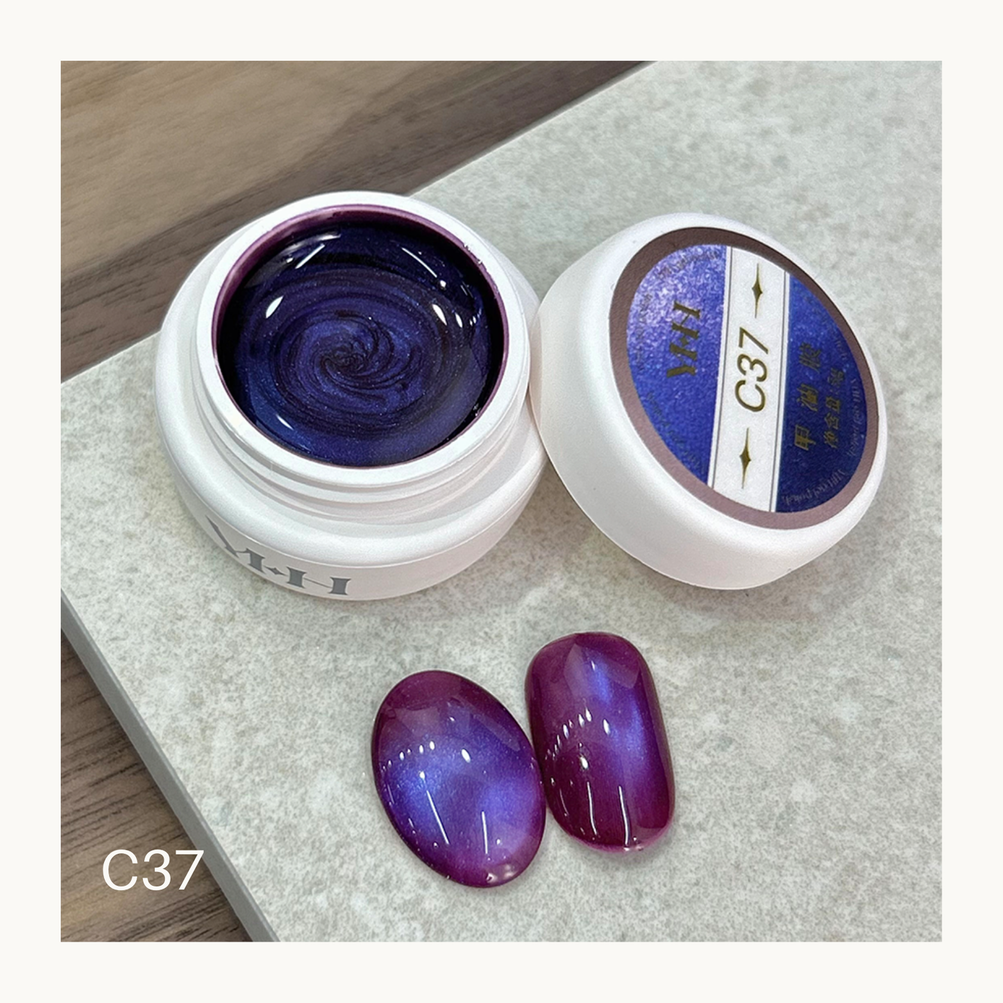 YHH C37 blue violet cat eye gel polish with cool toned magnetic shine nail sample