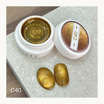 YHH C40 golden honey cat eye gel with warm amber magnetic shimmer nail swatch
