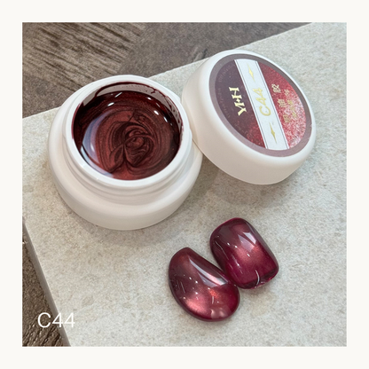 YHH C44 berry plum cat eye gel, translucent wine purple magnetic shimmer nail gel swatch