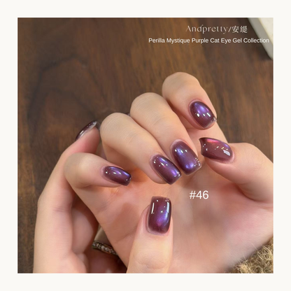 Andpretty Perilla Mystique purple cat eye gel nail polish shade 46 deep plum magnetic shimmer manicure nails