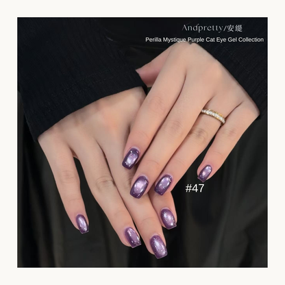 Andpretty Perilla Mystique purple cat eye gel nail polish shade 47 dusty violet magnetic shimmer manicure nails