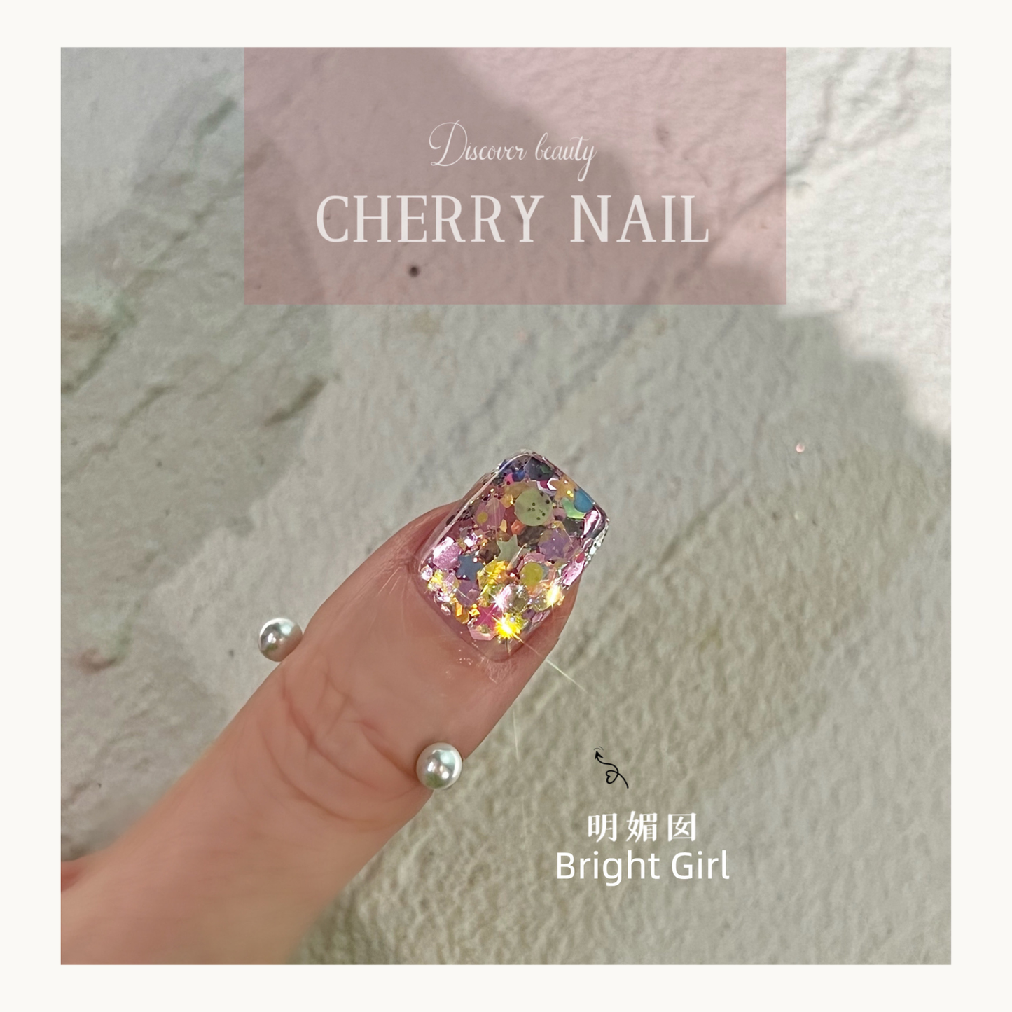 Close-up of Bright Girl glitter mix with star shapes for creative makeup and nail art.