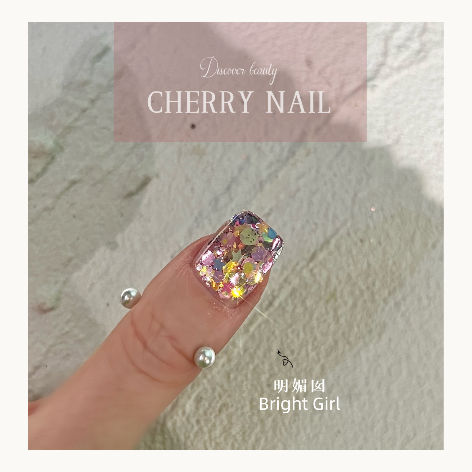 Close-up of Bright Girl glitter mix with star shapes for creative makeup and nail art.