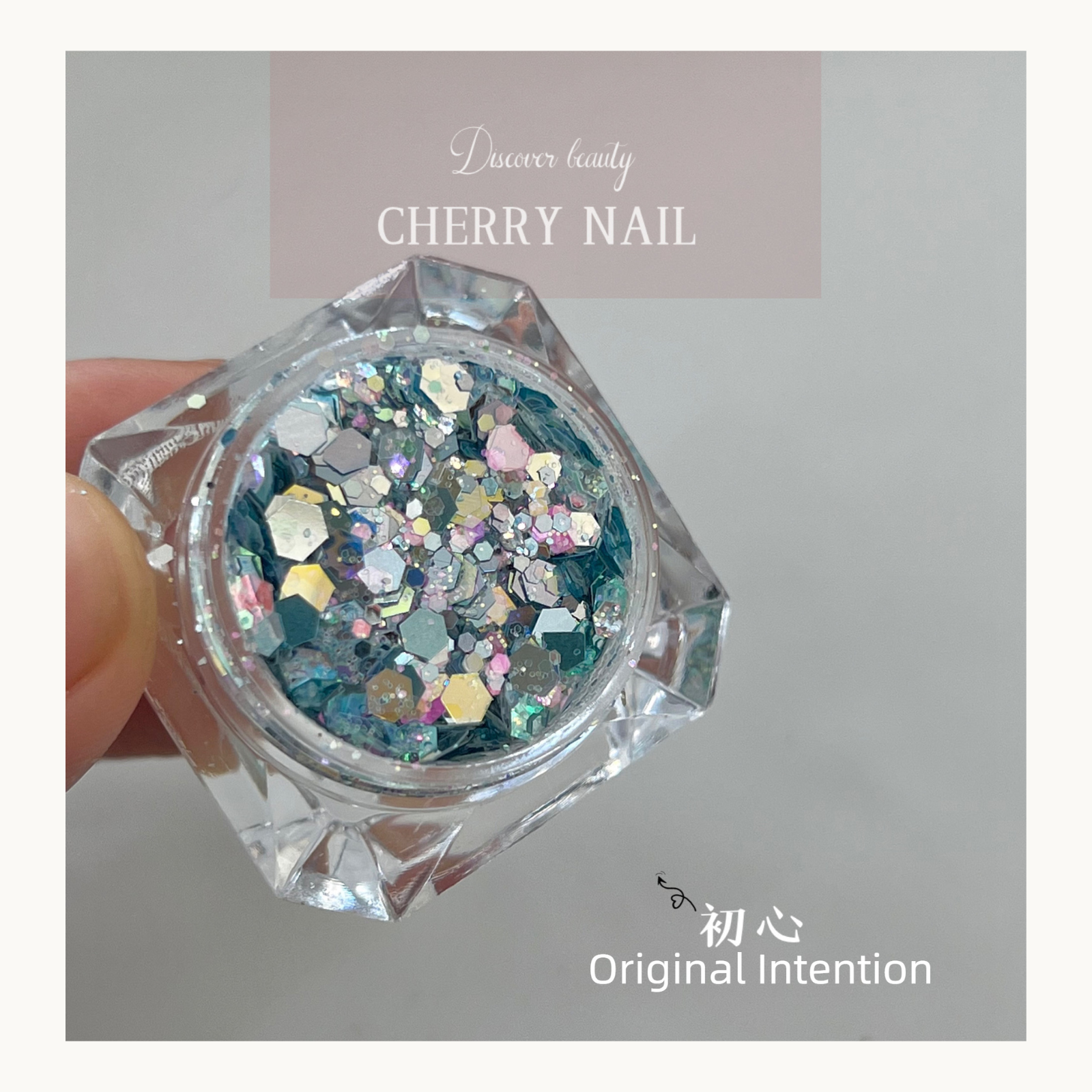 Cherry Nail Celestial Candy Flakes Original Intention teal iridescent chunky glitter blend with multi size holographic flakes for dimensional nail designs