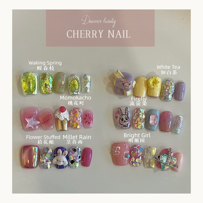 Complete collection of 6 Cherry Nail glitter sets including Waking Spring and Bright Girl.