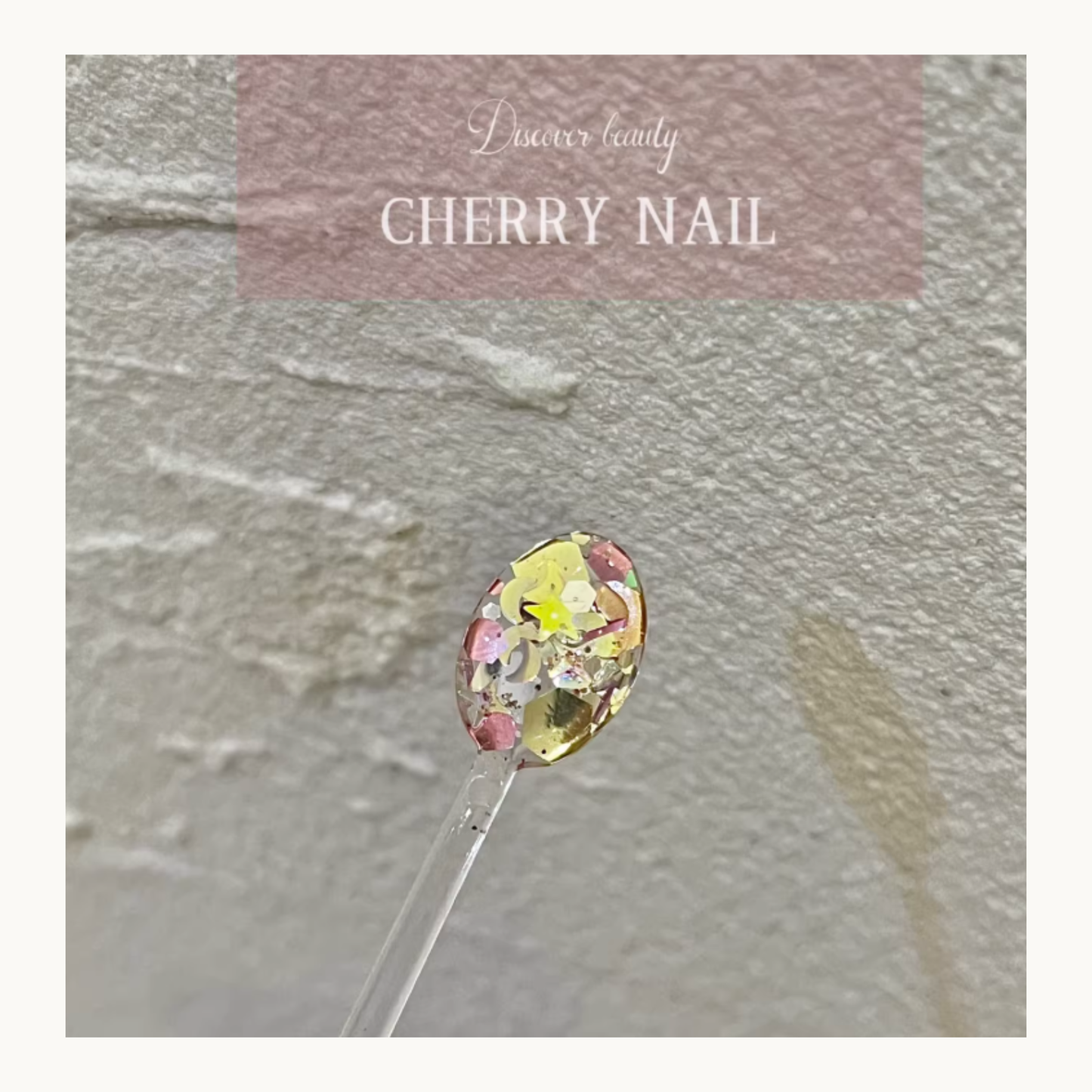 Cherry Nail Little Lollipop glitter applied on nail tip showing layered sparkle and dimensional nail art effect