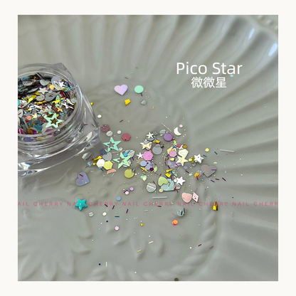Cherry Nail Little Pico Star mixed glitter flakes with star and heart shapes for nail art, resin crafts and makeup decoration