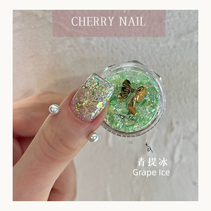 Cherry Nail Grape Ice mixed glitter featuring fresh green iridescent flakes for nail art, resin craft decoration and creative cosmetic glitter