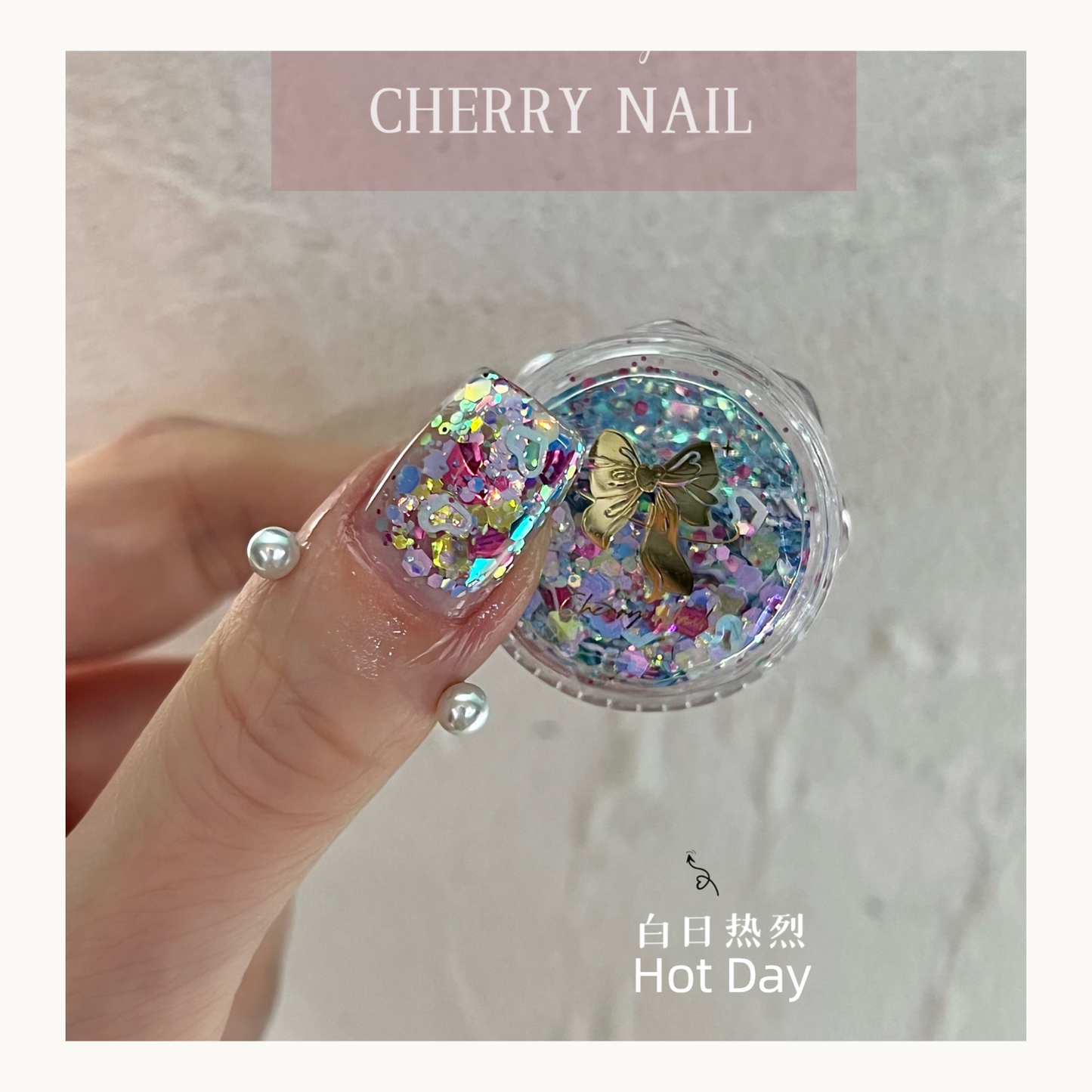 Cherry Nail Hot Day mixed colorful glitter with vibrant iridescent flakes for bold summer nail art, resin crafts and makeup decoration