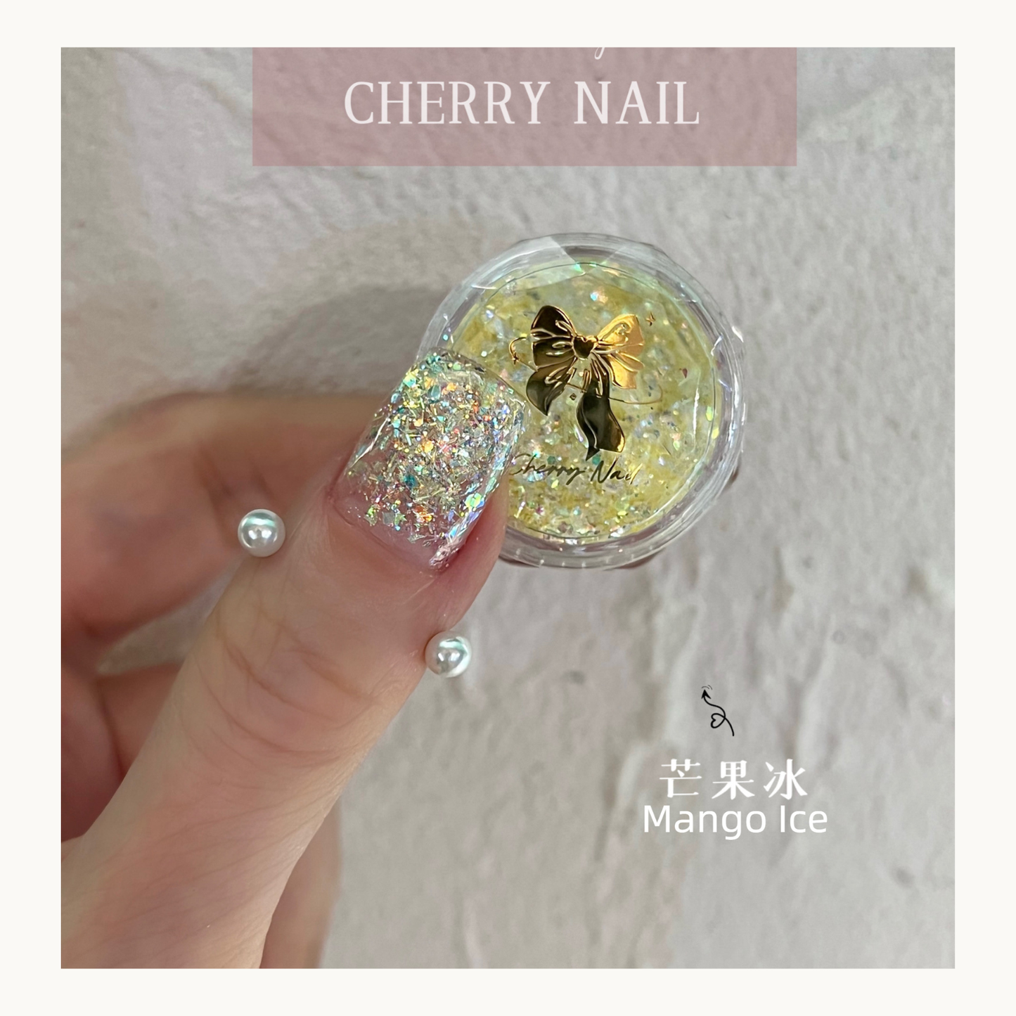Cherry Nail Mango Ice mixed glitter with yellow golden iridescent flakes for summer nail art, resin DIY and creative makeup sparkle