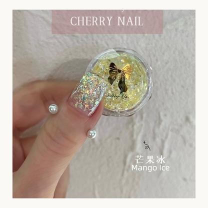 Cherry Nail Mango Ice mixed glitter with yellow golden iridescent flakes for summer nail art, resin DIY and creative makeup sparkle