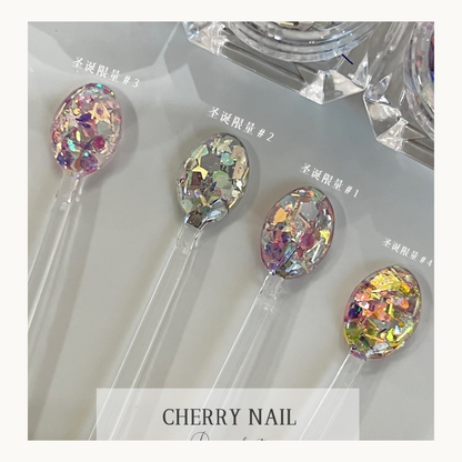 Cherry Nail Merry X’mas Series limited edition holiday glitter collection featuring mixed chunky holographic glitter blends designed for Christmas nail art and festive craft decoration

