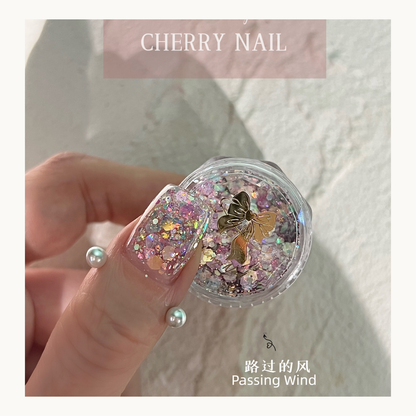 Cherry Nail Passing Wind mixed glitter featuring soft pastel iridescent flakes for layered nail art, DIY resin crafts and makeup decoration