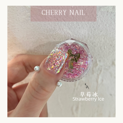 Cherry Nail Strawberry Ice mixed glitter featuring pink iridescent flakes for sweet nail art, resin crafts and cosmetic glitter decoration