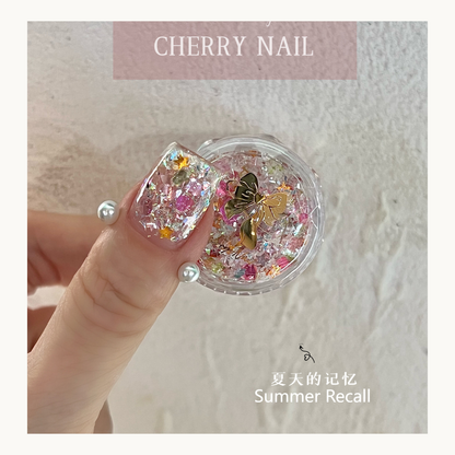 Cherry Nail Summer Recall mixed glitter nail art decoration with iridescent flakes and decorative elements inspired by summer memories