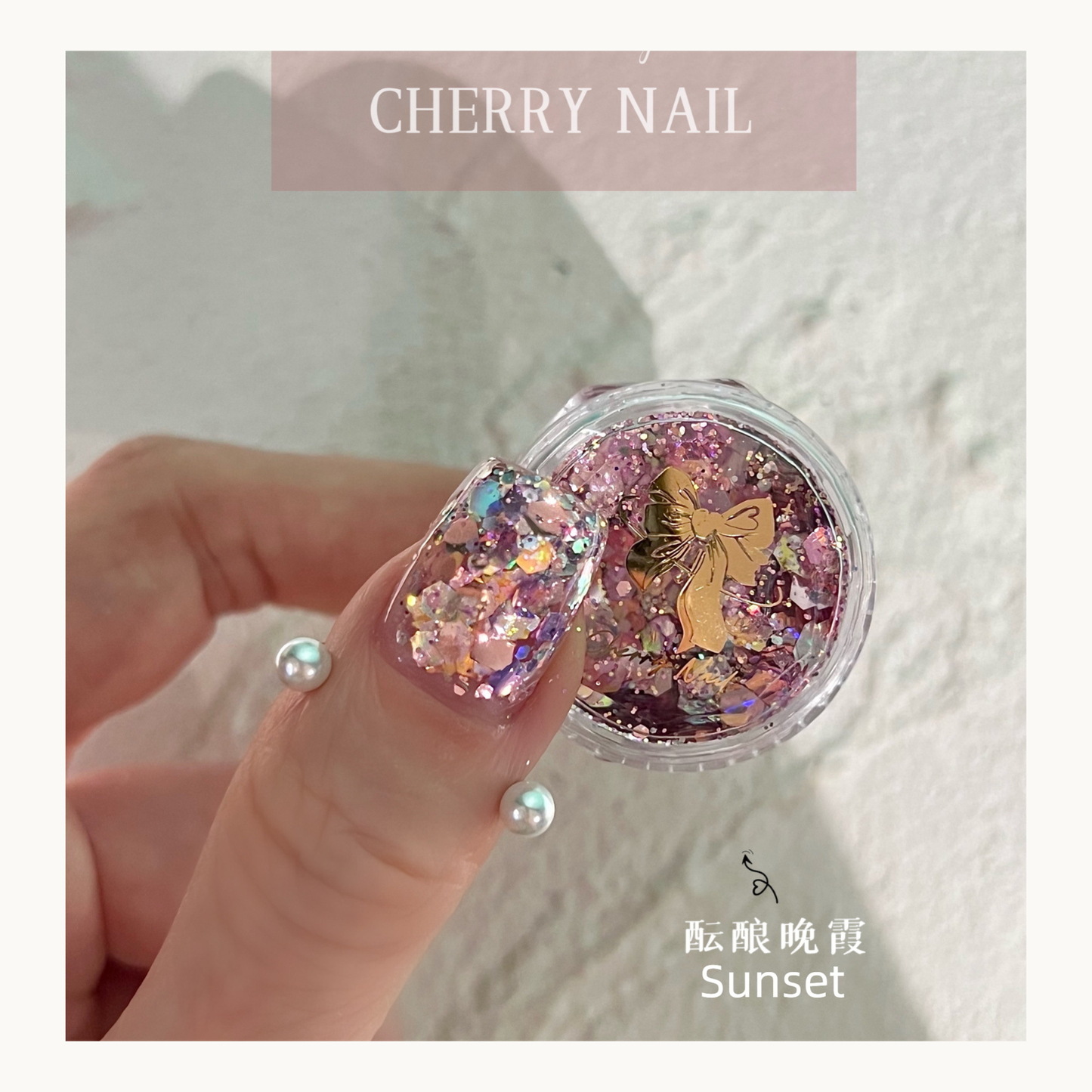 Cherry Nail Sunset mixed glitter featuring warm sunset inspired flakes for nail art, resin crafts and creative makeup sparkle effects