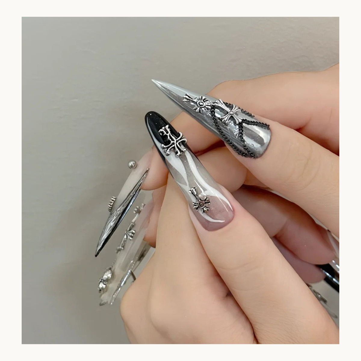NF Select Antique Silver Gothic Nail Charms – 12-Compartment Set - image 3