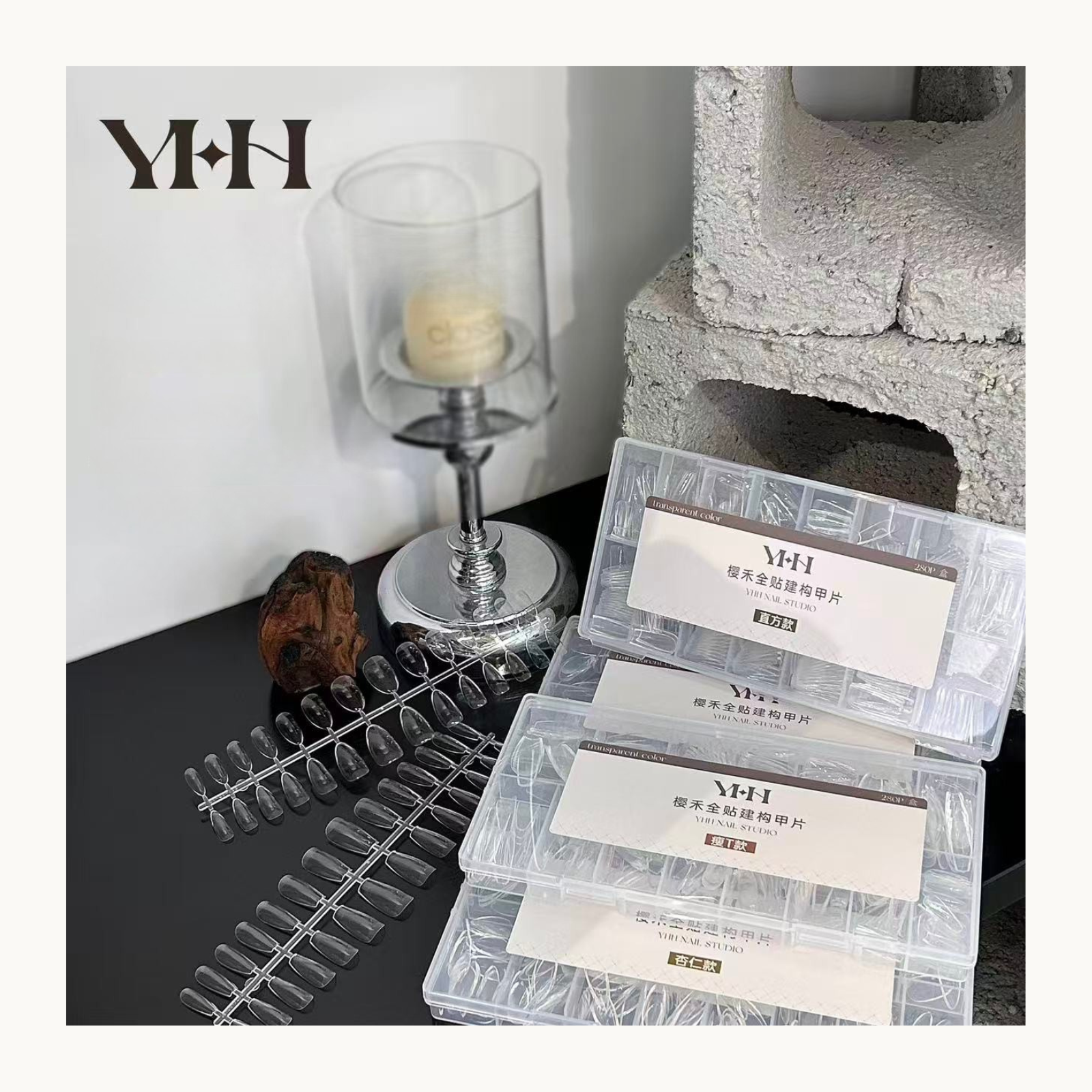 Clear Gel-X full cover builder nail tips kit with multiple shapes and sizes for professional nail extensions