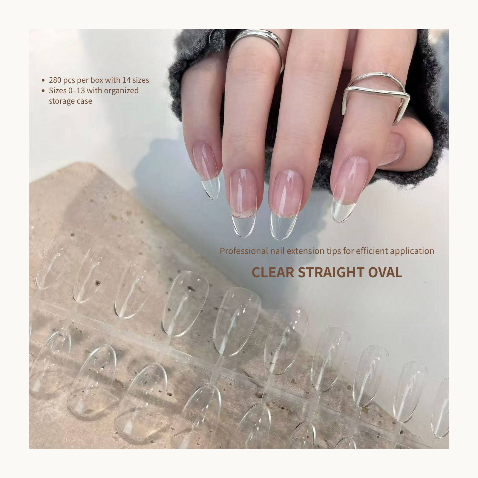 Clear Gel-X oval nail tips on hand natural salon nail extension finish