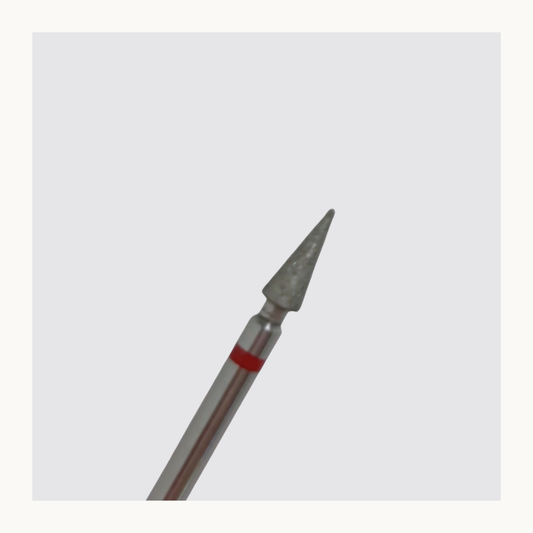 Professional cone-shape cuticle prep nail drill bit M0307D-F fine grit for opening cuticle pockets, cleaning inner cuticle walls, and removing nail keratin