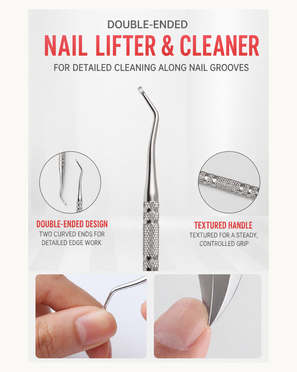 NF Select Double-Ended Stainless Steel Nail Lifter & Nail Groove Cleaner – 13 cm - image 1