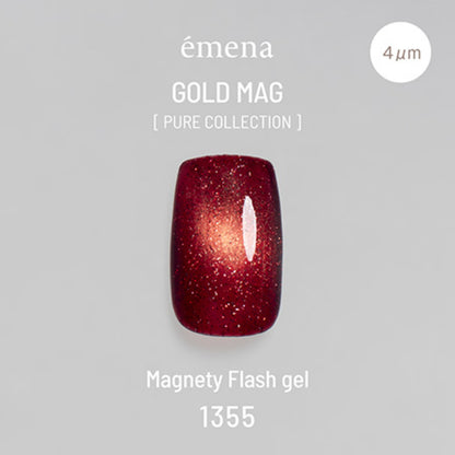 emena 1355 PM 8:00 deep red magnetic flash gel swatch with fine gold shimmer from the Pure Collection.