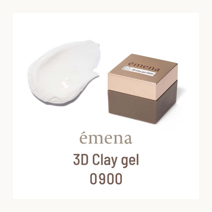 emena 3D Clay Gel 0900 opaque white nail polish bottle with swatch. Solid white sculpting gel for bold and bright 3D nail art designs.