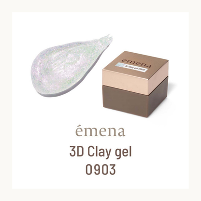 emena 3D Clay Gel 0903 soft iridescent nail polish bottle with swatch. Pastel glitter sculpting gel for delicate and dreamy 3D manicure.