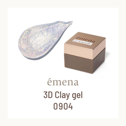 emena 3D Clay Gel 0904 iridescent glitter nail polish bottle with swatch. Sculpting gel with rainbow shimmer finish for whimsical 3D nail art.